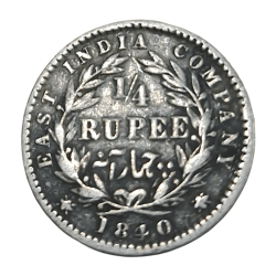 British India Silver 1/4 Rupee "East India Company" Year 1840 Victoria Divided Legend **Scare** Collectable Grade.
