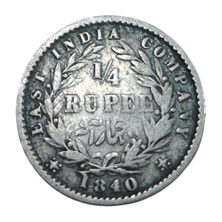 British India Silver 1/4 Rupee "East India Company" Year 1840 Victoria Divided Legend **Scare** Collectable Grade.