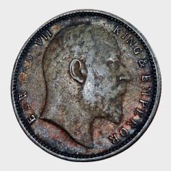 British India Silver Rupee Year 1906 King Edward-VII in High Collectable Grade with Natural Rainbow Tonnig.