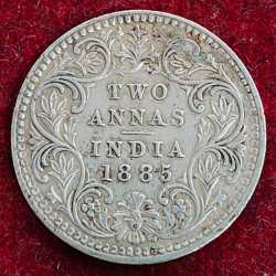 High Grade Silver India - British 2 Annas 1885 - Victoria Rare Coin #Z-165