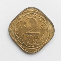 British India 2 Annas 1943 George VI Rare UNC Coin#Z-175