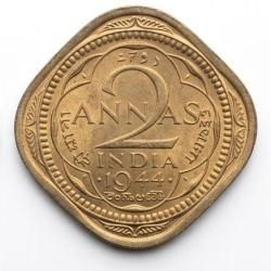 British India 2 Annas 1944 George VI Rare UNC Coin#Z-176