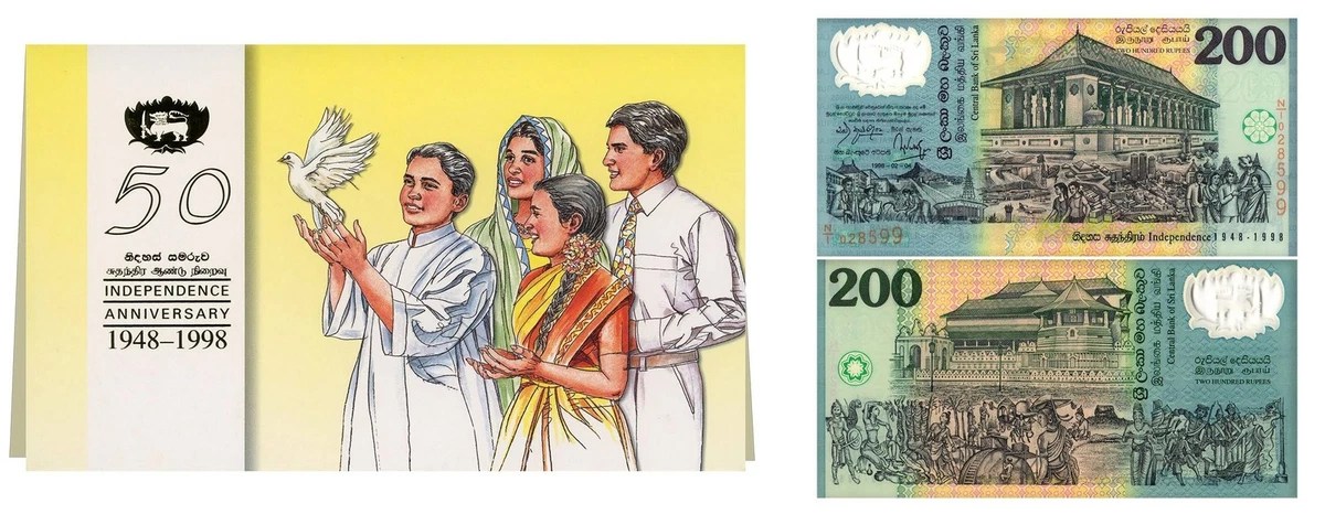 Shri Lanka 200 Rupees 1998, Rare UNC Commemorartive Polymer Note with Beautiful Folder - CARD