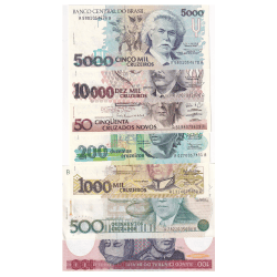 Brazil 7 Different Denomination Rare UNC Set(7 Pcs)#1100