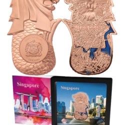 2023 Samoa -Singapore 20 Cent Enamel Fish Tail Lion Shaped Copper Coin With Box