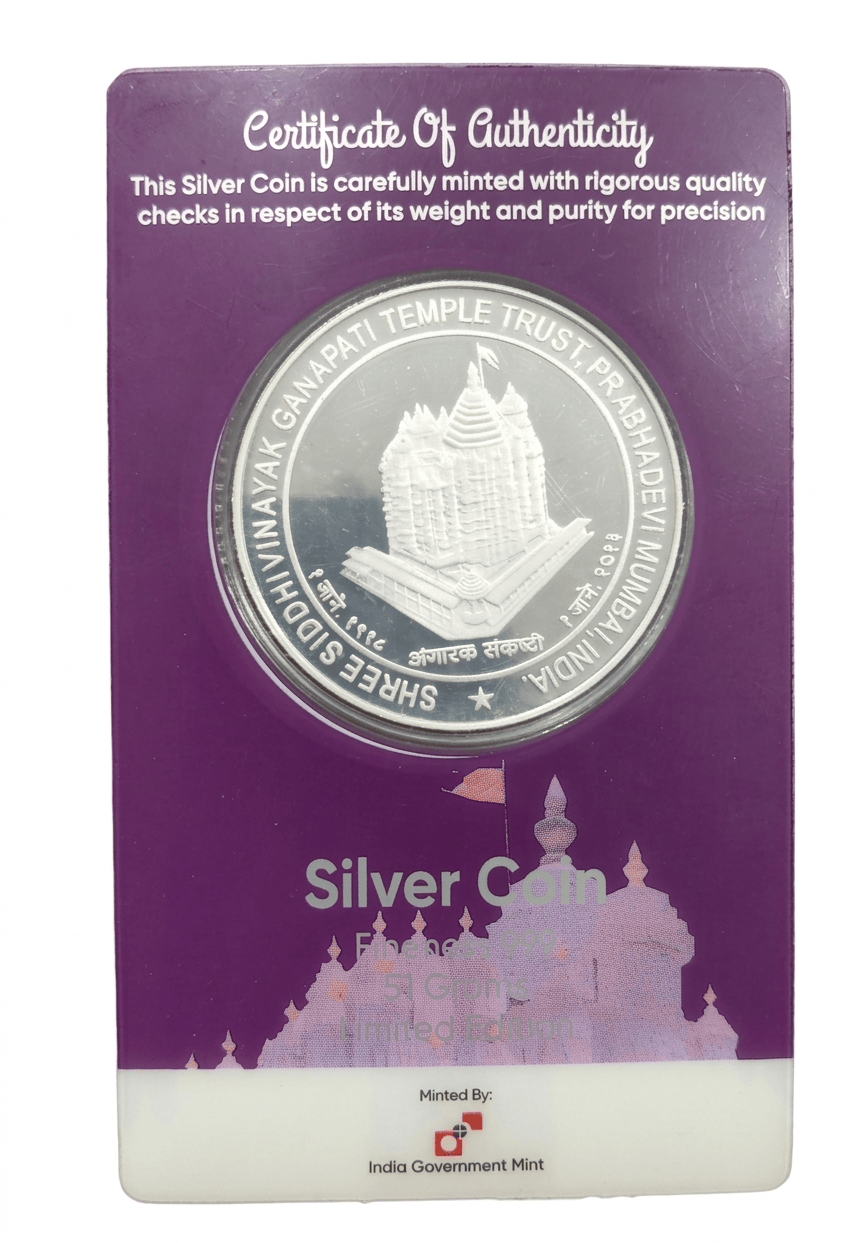 Shri Siddhivinayak Ganapati Minted by : India Government Mumbai Mint ( 51 Gram Silver ) UNC Coin