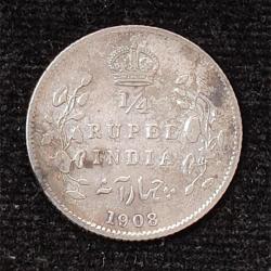 British-India ¼ Rupees 1908 (Edward VII) Rare Silver Coin#AA-123