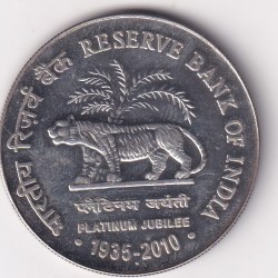 India 75 Rupees 2010 Platinum Jubilee of RBI Commemorative Issue rare Silver UNC Coin With Capsule