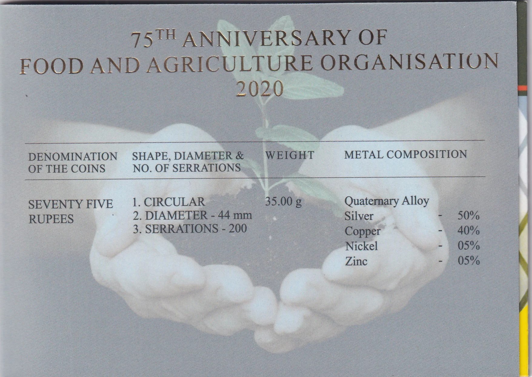 75th Anniversary of Food and Agriculture Organisation -2020 Rare Mumbai Mint UNC Coin Set
