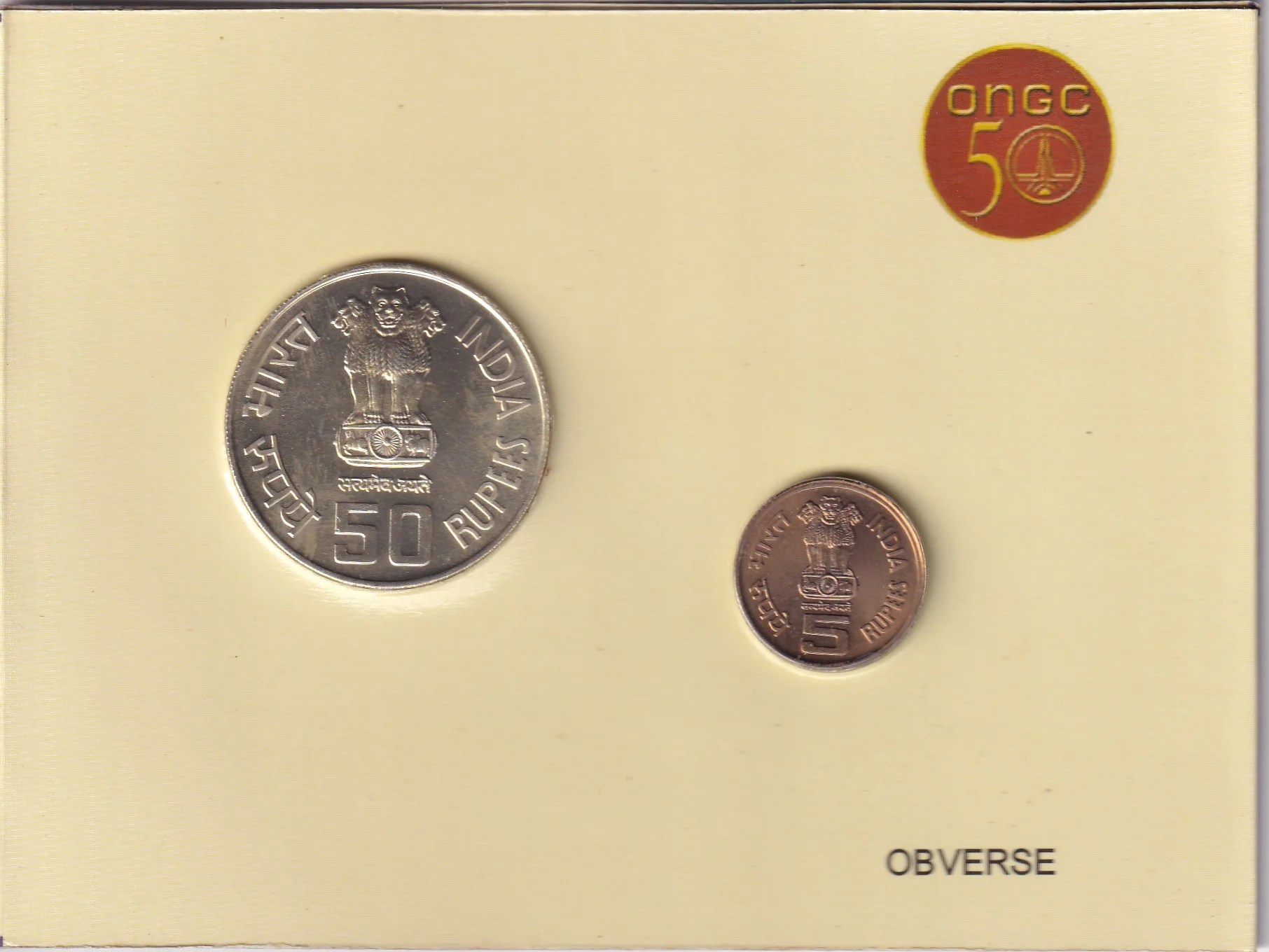 50 Years of ONGC 2006 Rare Kolkata Mint UNC 2 Coin Set