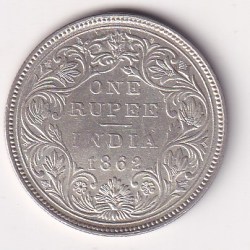1862 One Rupees Victoria British India Silver UNC Extremely Rare Coin #53