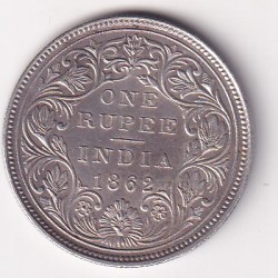 1862 One Rupees Victoria British India Silver UNC Extremely Rare Coin #63