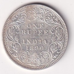 1890 One Rupees Victoria British India Silver UNC Extremely Rare Coin #34