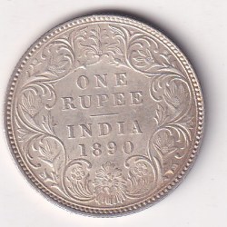 1890 One Rupees Victoria British India Silver UNC Extremely Rare Coin #54