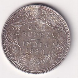 1890 One Rupees Victoria British India Silver UNC Extremely Rare Coin #64