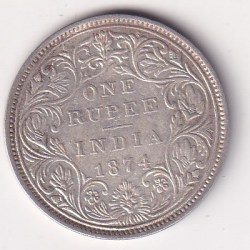 1874 One Rupees Victoria British India Silver UNC Extremely Rare Coin #94