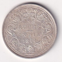1874 One Rupees Victoria British India Silver Almost UNC Extremely Rare Coin #55