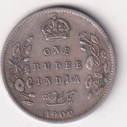 India - British 1 Rupee 1909 - Edward VII Rare Silver Coin #17
