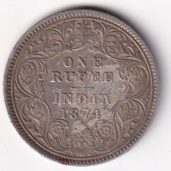 BRITISH-INDIA 1 RUPEES 1874 (VICTORIA) RARE DATE SILVER COIN