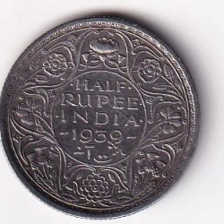 British India ½ Rupee 1939 (George VI) Bombay Mint Rare Silver Coin