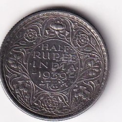 British India ½ Rupee 1939 (George VI) Kolkata Mint Rare Silver Coin