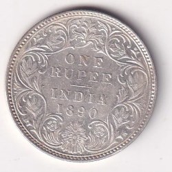 BITISH - INDIA 1 RUPEES 1890 - VICTORIA RARE SILVER HIGH GRADE UNC COIN