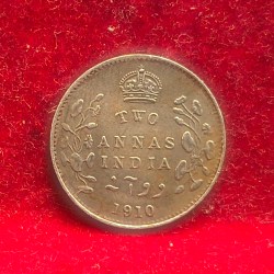 British India 2 Annas 1910 (Edward VII) High Grade Silver Coin #AA-118
