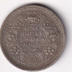 British-India One Rupees 1945 (George VI) Lahore Mint Rare Silver Coin