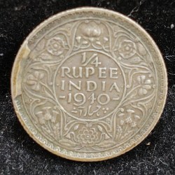 (Cud Error)Extra metal India - British ¼ Rupee 1940 - George VI Rare Silver Coin
