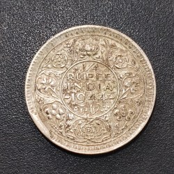 (Cud Error) Extra metal India - British ¼ Rupee 1944 - George VI Rare Silver Coin