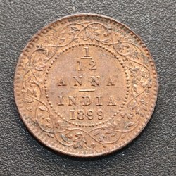 India - British 1⁄12 Anna 1899 - Victoria Rare A-U Condition Coin