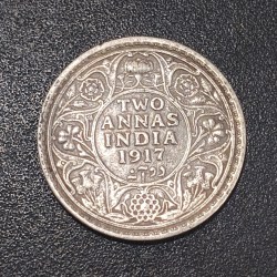 British - India 2 Annas 1917- George V Rare Silver Coin