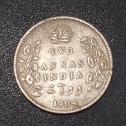 India - British 2 Annas 1904 - Edward VII Rare Silver Coin