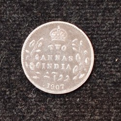 British-India 2 Annas 1907 (Edward VII) Rare Silver Coin#AA-125