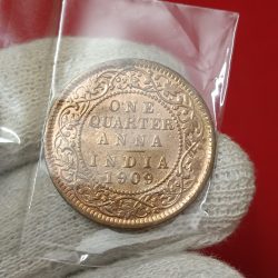 Ex Rare Edward VII One Quarter Anna Bronze Coin 1909 Year Calcutta Mint British of India