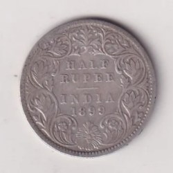 India - British ½ Rupee 1899 - Victoria Rare Silver Coin