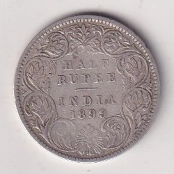 India - British ½ Rupee 1899 - Victoria Rare Silver Coin