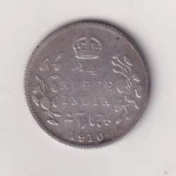 India - British ¼ Rupee 1910 - Edward VII Rare Silver Coin