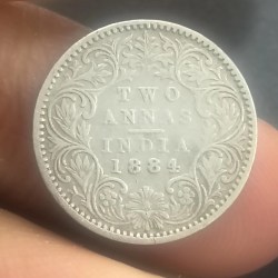 India - British 2 Annas 1884 - Victoria Rare Silver Coin