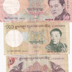 Butan 3 Different Denomination Rare ( 3 Note Set) #B2