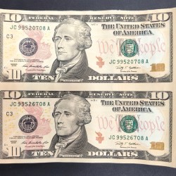 10 Dollar America Two Note Uncut Sheet Rare