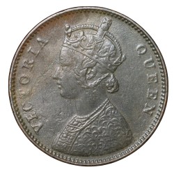Copper 1/4 Anna of Victoria Queen (AD 1862) of Calcutta Mint of Reverse Type 1
