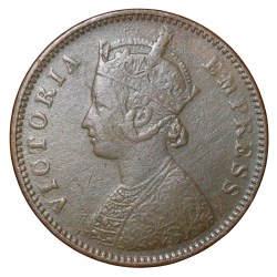 Copper 1/4 Anna of Victoria Empress (AD 1886) of Calcutta Mint Bust Type B Scarce