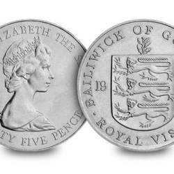Guernsey 25 Pence 1978 - Elizabeth II Royal Visit; Silver Proof Rare Commemorative coin with box