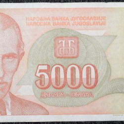 5000 Dinars of Yugoslavia (AD 1993) with Nikola Tesla/Tesla Museum, Belgrade