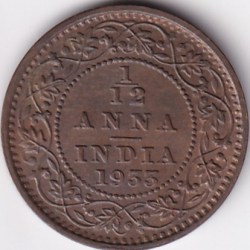UNC 1/12 Anna 1933 King George V Bronze Lustre Coin