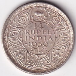 Rare Silver 1/4 Rupee King George VI 1939 UNC Lustre Coin