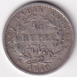 East India Company 1/4 Rupee Divided Legend 1840 Victoria Queen Silver Coin Rare #3