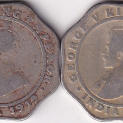 4 Annas 1919 1920 Two Copper Nickel Coins Set Rare #4