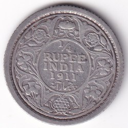 1/4 Rupee 1911 Rare George V Very Fine Silver Coin